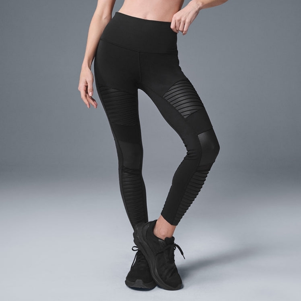 ALO Yoga Black Moto-Panel Leggings